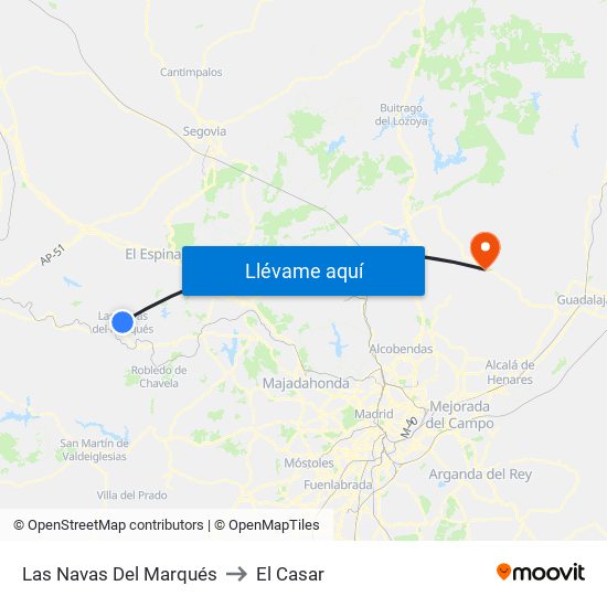 Las Navas Del Marqués to El Casar map