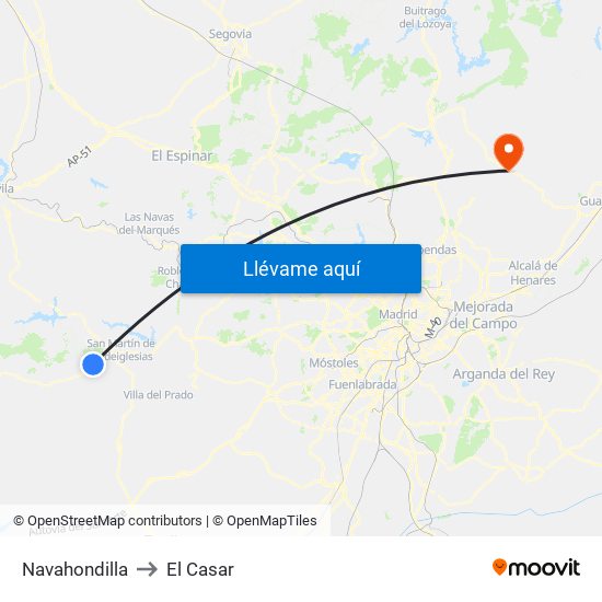 Navahondilla to El Casar map