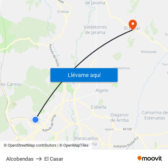 Alcobendas to El Casar map