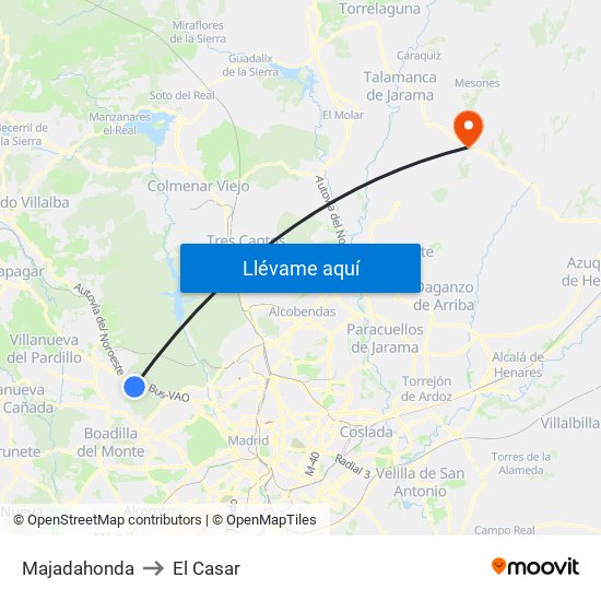 Majadahonda to El Casar map