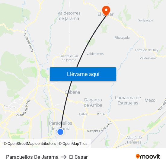 Paracuellos De Jarama to El Casar map