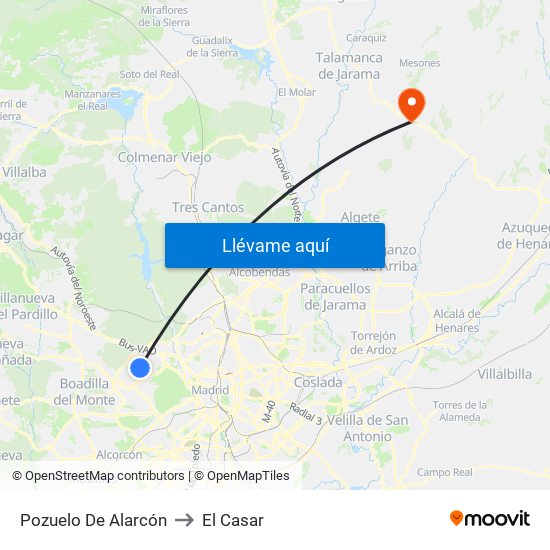Pozuelo De Alarcón to El Casar map