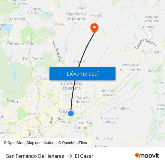 San Fernando De Henares to El Casar map