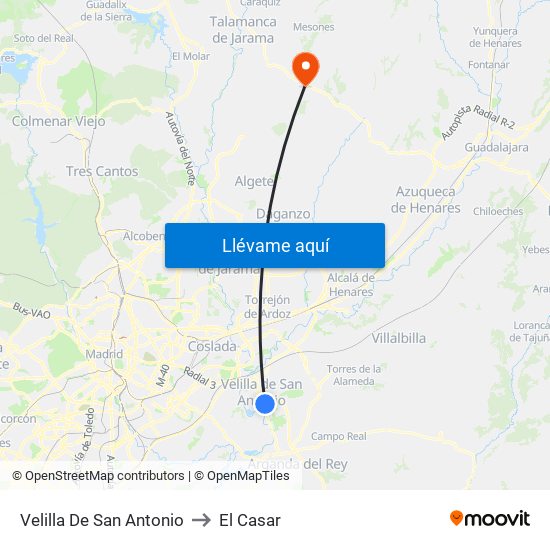 Velilla De San Antonio to El Casar map