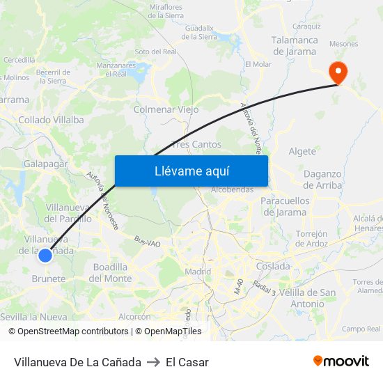 Villanueva De La Cañada to El Casar map