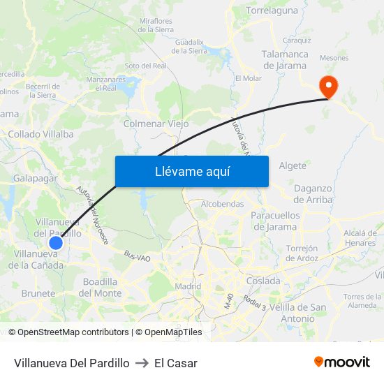 Villanueva Del Pardillo to El Casar map