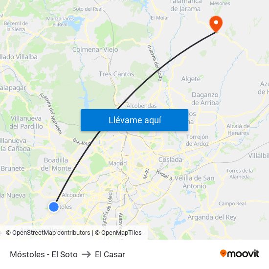 Móstoles - El Soto to El Casar map