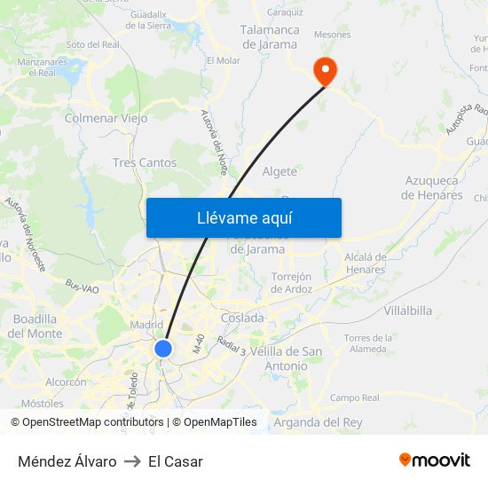 Méndez Álvaro to El Casar map