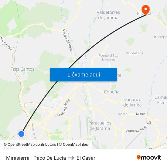 Mirasierra - Paco De Lucía to El Casar map
