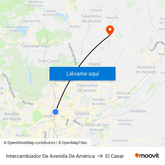 Intercambiador De Avenida De América to El Casar map