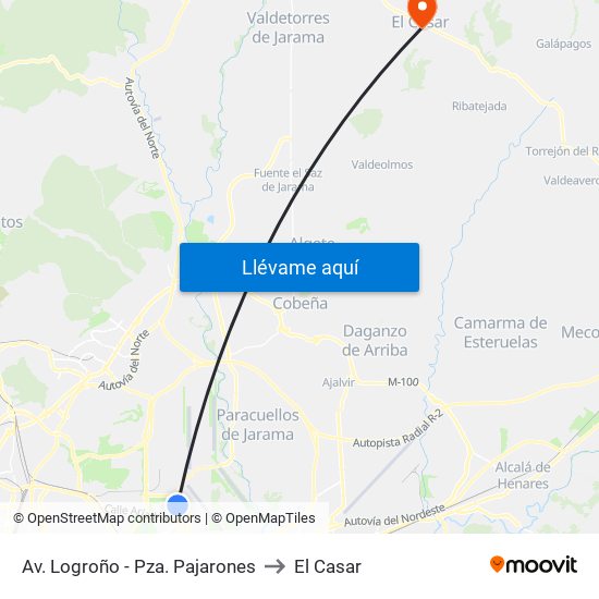 Av. Logroño - Pza. Pajarones to El Casar map