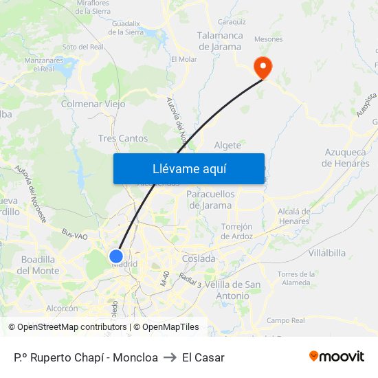P.º Ruperto Chapí - Moncloa to El Casar map