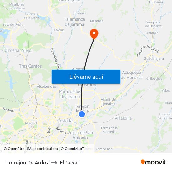 Torrejón De Ardoz to El Casar map