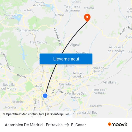 Asamblea De Madrid - Entrevías to El Casar map