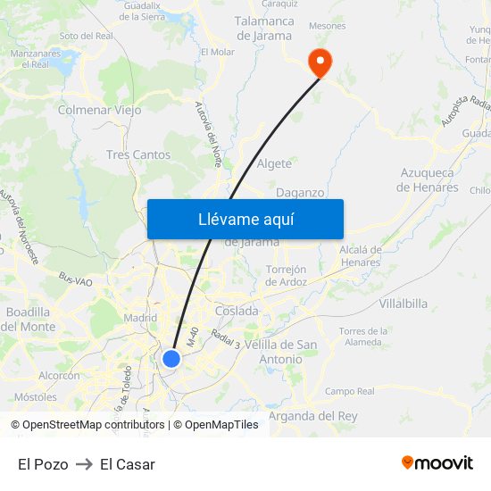 El Pozo to El Casar map