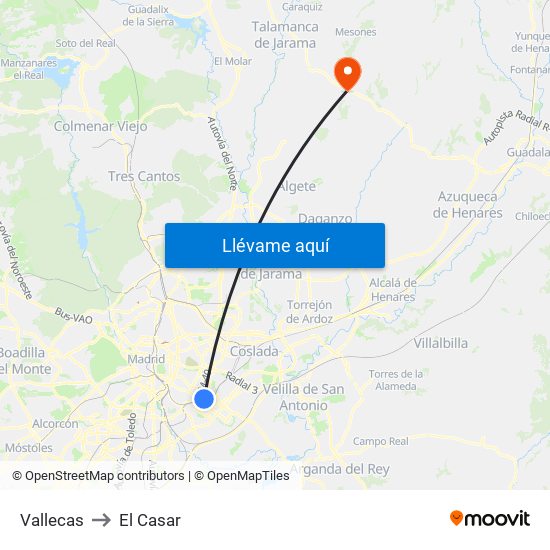 Vallecas to El Casar map