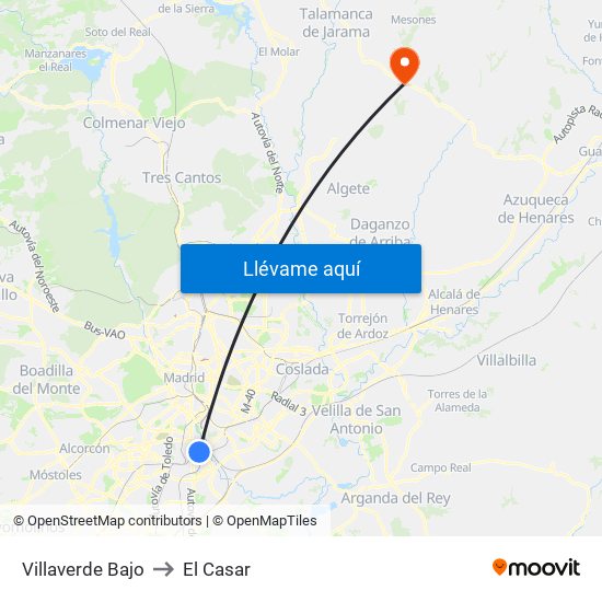 Villaverde Bajo to El Casar map