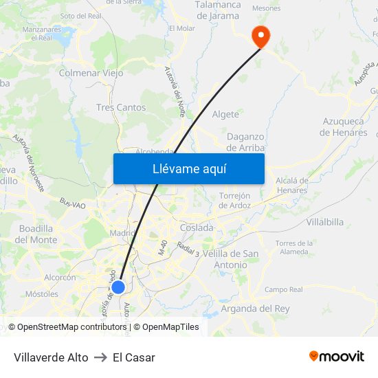 Villaverde Alto to El Casar map