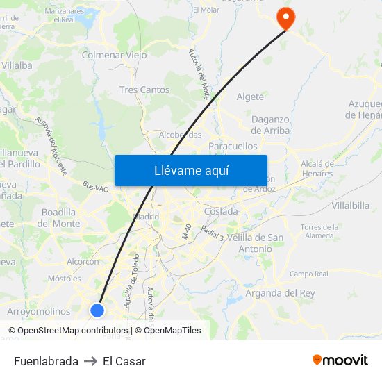 Fuenlabrada to El Casar map