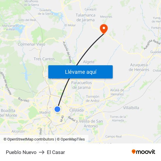 Pueblo Nuevo to El Casar map