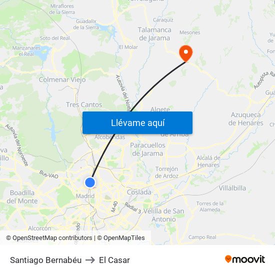 Santiago Bernabéu to El Casar map