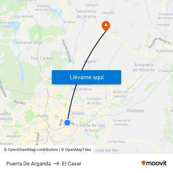 Puerta De Arganda to El Casar map