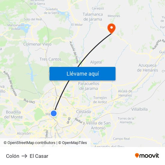 Colón to El Casar map
