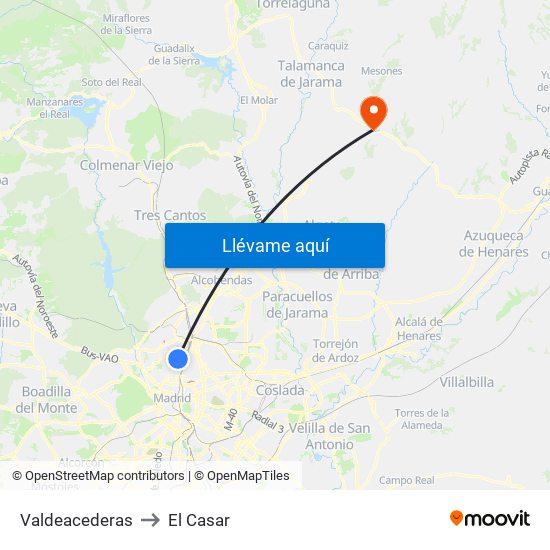 Valdeacederas to El Casar map