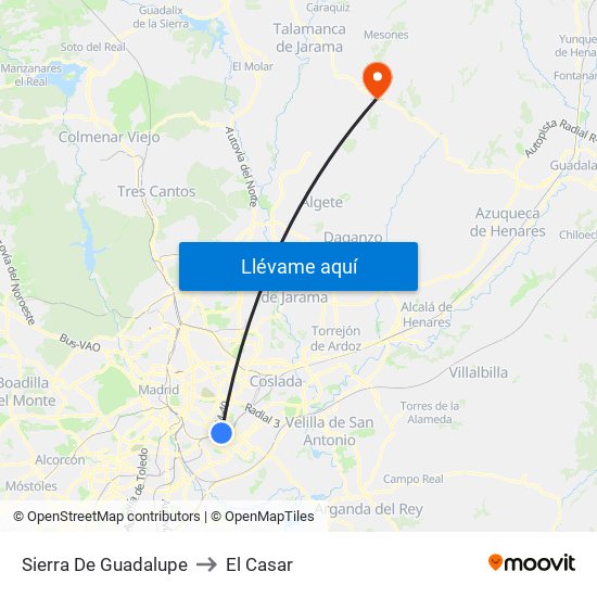 Sierra De Guadalupe to El Casar map