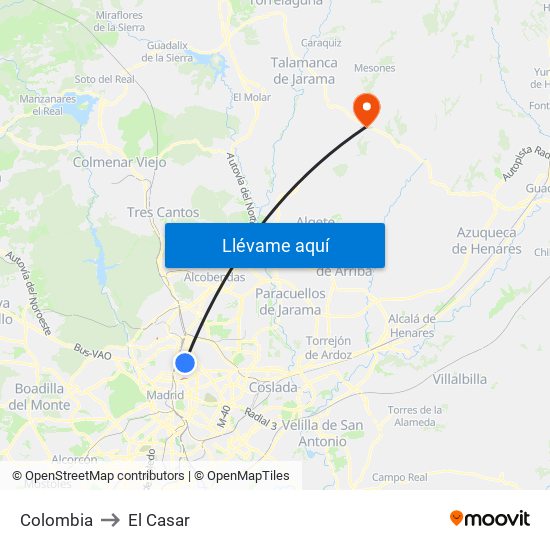 Colombia to El Casar map