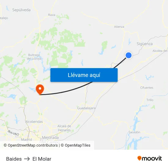 Baides to El Molar map