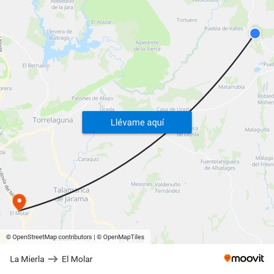 La Mierla to El Molar map
