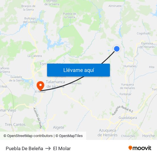Puebla De Beleña to El Molar map