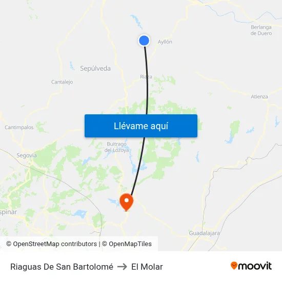 Riaguas De San Bartolomé to El Molar map