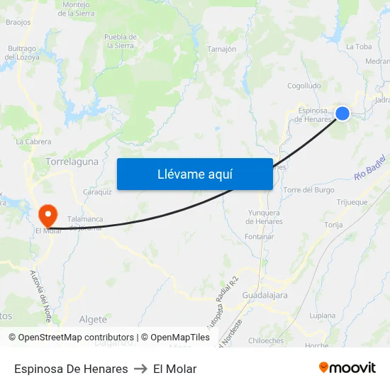 Espinosa De Henares to El Molar map