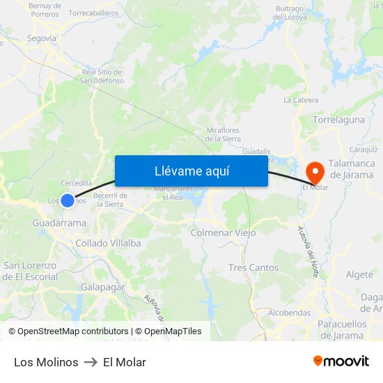 Los Molinos to El Molar map