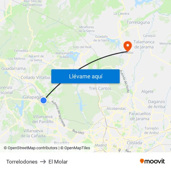 Torrelodones to El Molar map