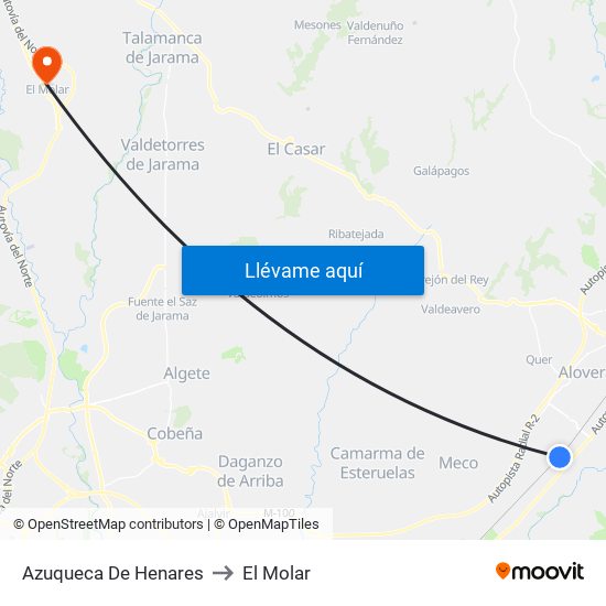 Azuqueca De Henares to El Molar map
