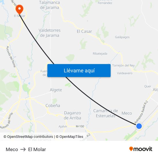 Meco to El Molar map