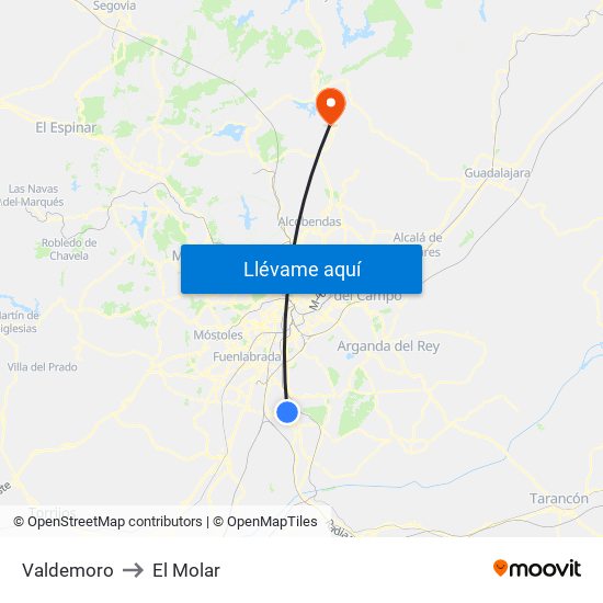 Valdemoro to El Molar map