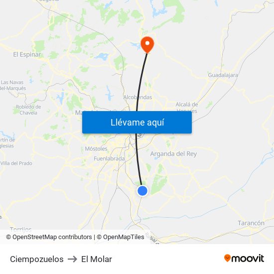 Ciempozuelos to El Molar map