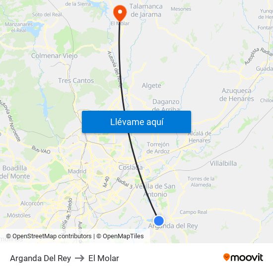 Arganda Del Rey to El Molar map