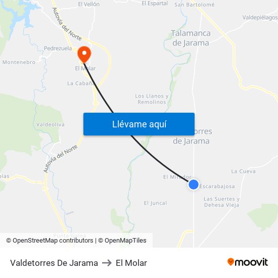 Valdetorres De Jarama to El Molar map