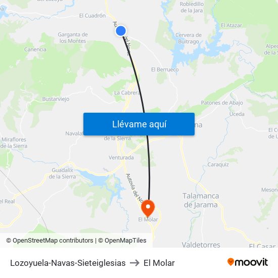 Lozoyuela-Navas-Sieteiglesias to El Molar map