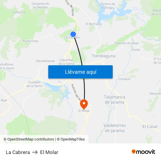 La Cabrera to El Molar map