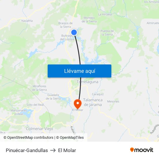 Pinuécar-Gandullas to El Molar map