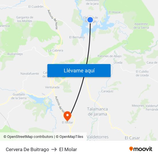 Cervera De Buitrago to El Molar map