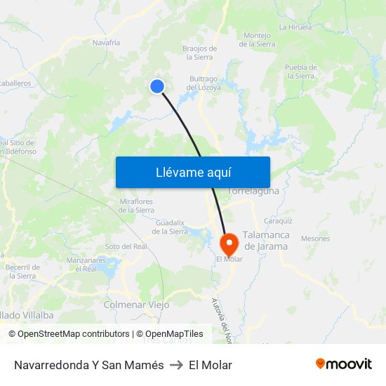 Navarredonda Y San Mamés to El Molar map