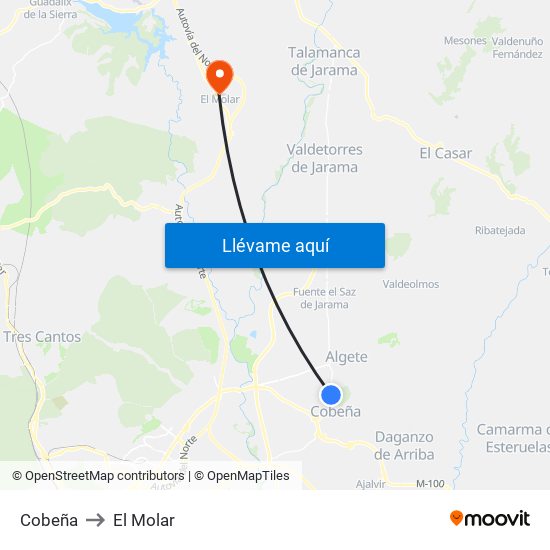 Cobeña to El Molar map