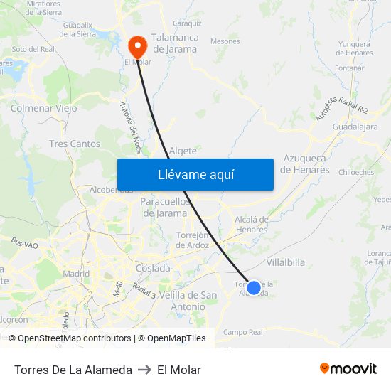 Torres De La Alameda to El Molar map